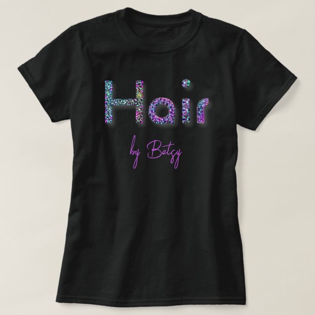 Holographic Neon Glitzer Hair Stylist T-Shirt (Design vorne)