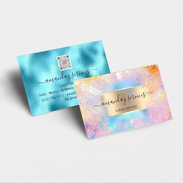 Holographic Ocean Gold Confetti Boutique Shop QR Visitenkarte (Holographic Ocean Gold Confetti Boutique Shop QR Business Card)
