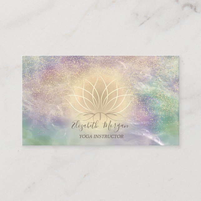 Holographic Opal Gold Lotus Confetti Yoga I Visitenkarte (Vorderseite)
