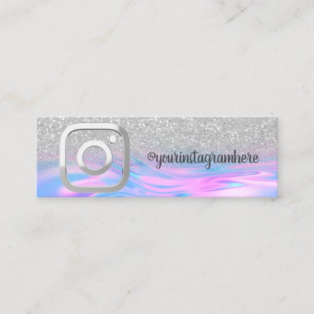 Holographic Opal Silver Bokeh Instagram Mini Visitenkarte (Vorderseite)