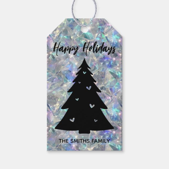 Holographic Opal Stone Background Happy Holidays Geschenkanhänger (Vorderseite)
