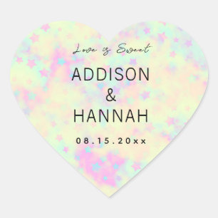 Holographic Pastel Wedding Herz-Aufkleber