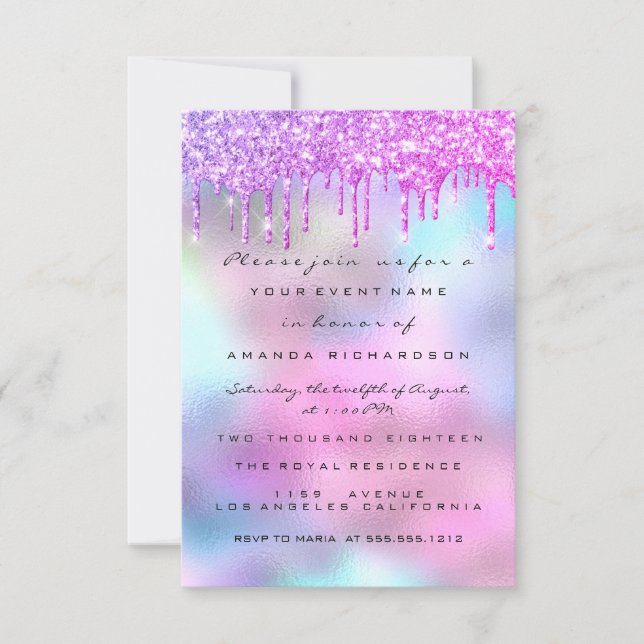 Holographic Pink Blue Brautparty Sweet 16. Einladung (Vorderseite)