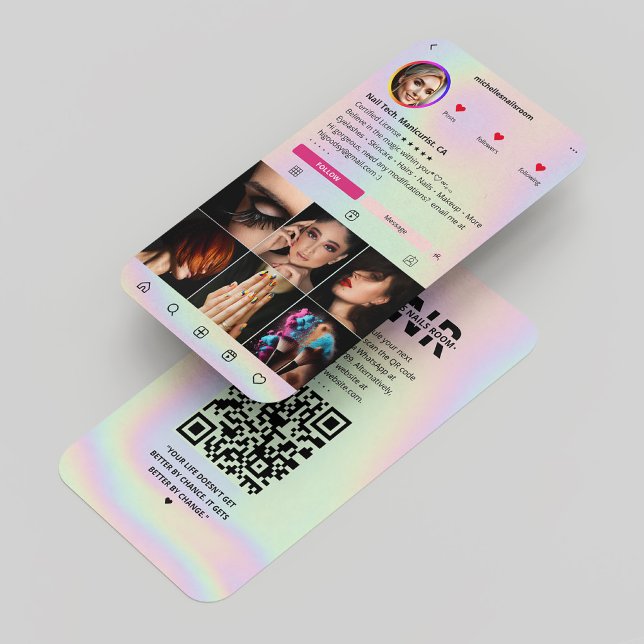 Holographic Pink Instagram Modern Visitenkarte (Manicurist Holographic Pink Instagram Modern Business Card
)