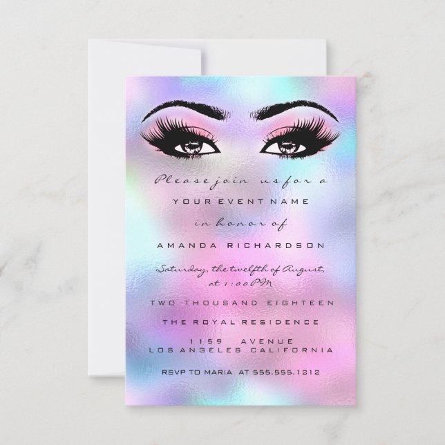 Holographic Pink Makeup Brautparty Sweet 16. Einladung (Vorderseite)