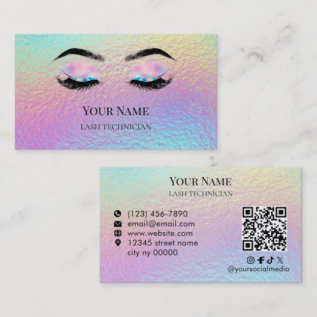 Holographic QR code Lash Technician Visitenkarte (Vorne/Hinten)