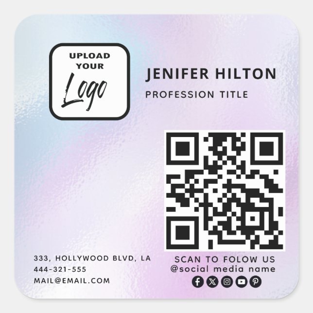 Holographic qr-Logo für soziale Medien Quadratischer Aufkleber (Vorderseite)