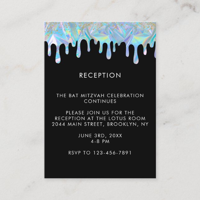 Holographic Reception Details Bar or Bat Mitzvah Begleitkarte (Vorderseite)