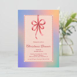 Holographic Red Bow Elegante Weihnachtsessen Feiertagskarte