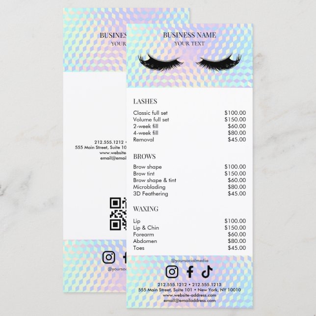 Holographic Salon Price List Menükarte (Vorne/Hinten)