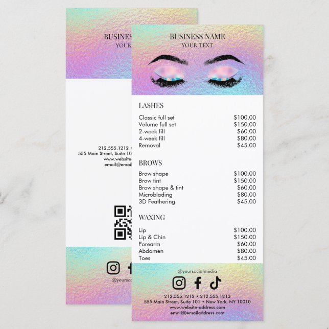 Holographic Salon Price List Menükarte (Vorne/Hinten)