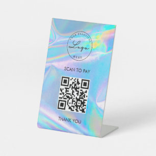 Holographic Scan Me QR Code Logo Pedestzeichen Sockelschild