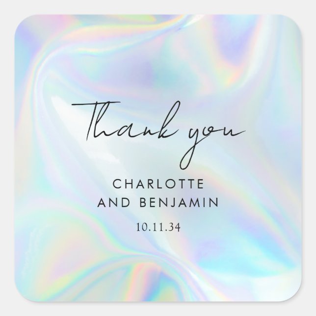 Holographic Script Wedding Vielen Dank Quadratischer Aufkleber (Vorderseite)