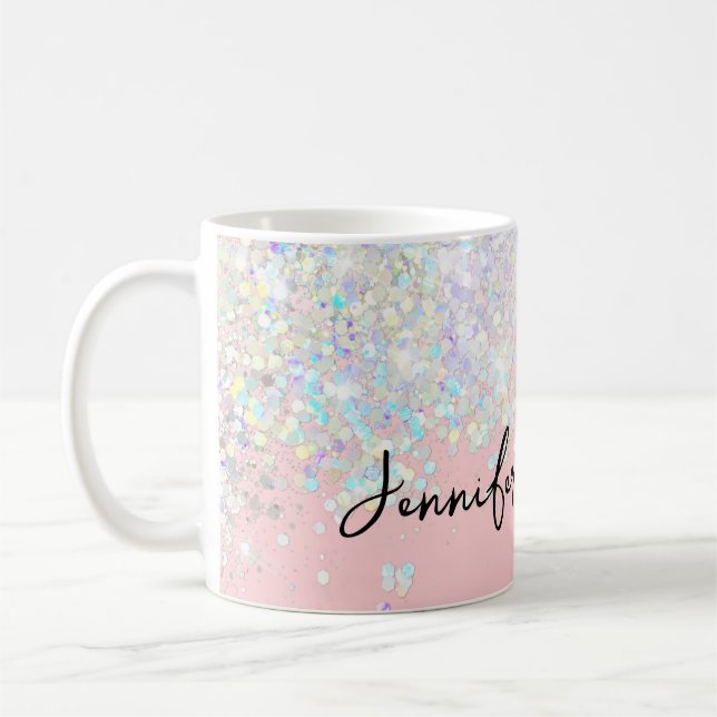 Holographic Sparkle Glitzer Blush Pink Girly Kaffeetasse (Links)