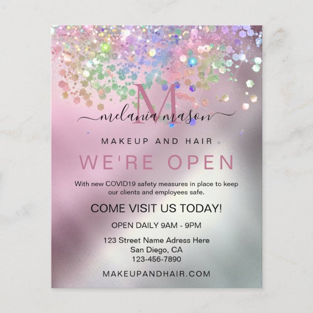 Holographic Sparkle Glitzer Elegante Makeup Artist Flyer (Vorne)