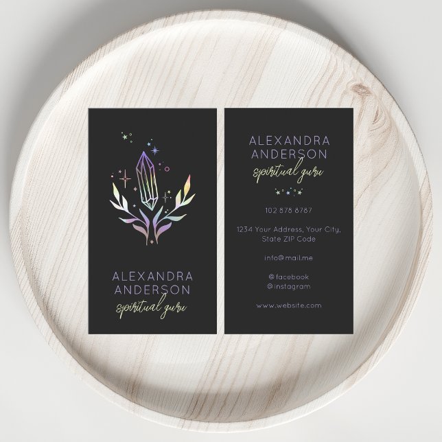 Holographic Spiritual Crystals Mystic Black Visitenkarte (Holographic Spiritual Crystals Mystic Black Business Card)