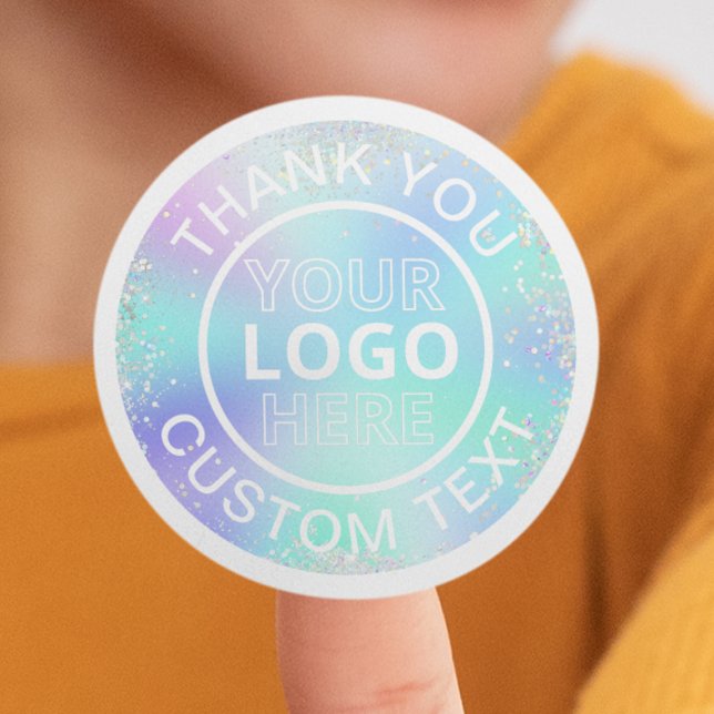 Holographic Style Glitzer Business Logo Vielen Dan Runder Aufkleber (Holographic Style Glitter Business Logo Thank You Classic Round Sticker
)