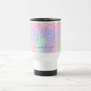 Holographic unicorn Glitzer Regenbogenname-Skript Reisebecher