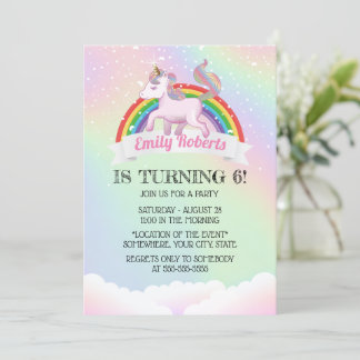 Holographic Unicorn & Rainbow Birthday Party Einladung