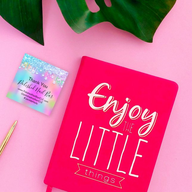 Holographic Vielen Dank Diamond Tropfens Nail Pink Quadratischer Aufkleber (Holographic Thank You Diamond Drips Nail Pink Square Sticker)