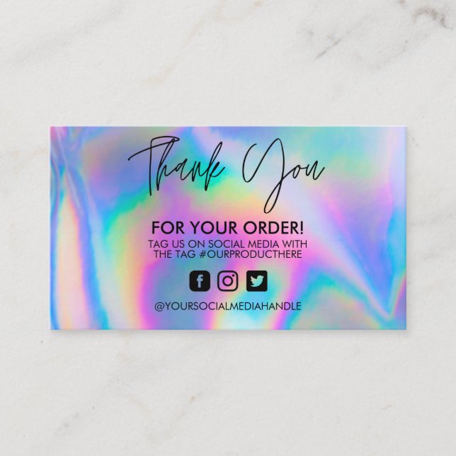 Holographic Vielen Dank Trendy Salon Business Card Visitenkarte (Vorderseite)