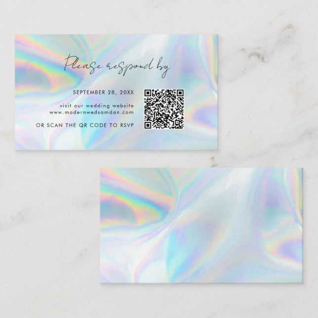Holographic Wedding RSVP QR Code Enclosure Card Visitenkarte (Vorne/Hinten)