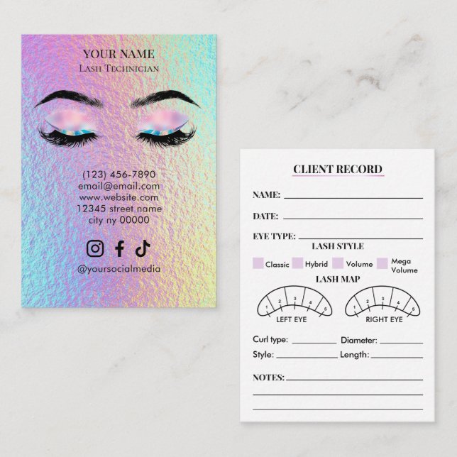 Holographic Wimpern-Klienten-Formular Visitenkarte (Vorne/Hinten)