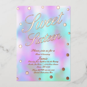 Holographische 16 . Geburtstag Dots Gold gepresst Folieneinladung