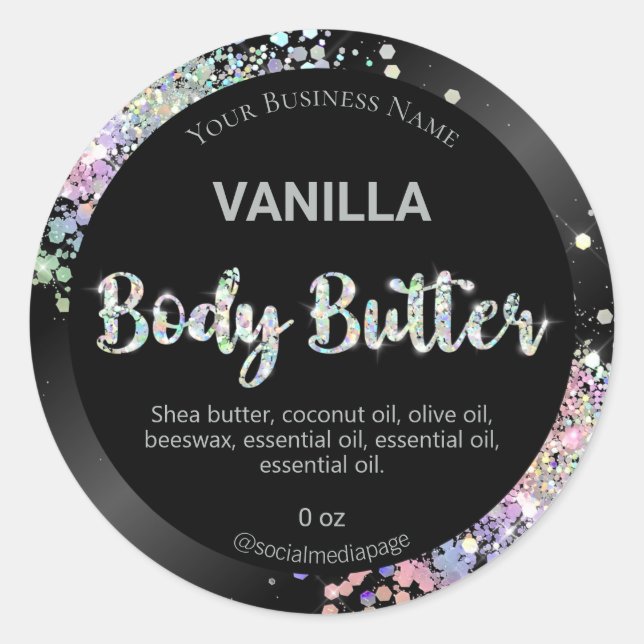 Holographische Glitzer Body Butter Labels Runder Aufkleber (Vorderseite)