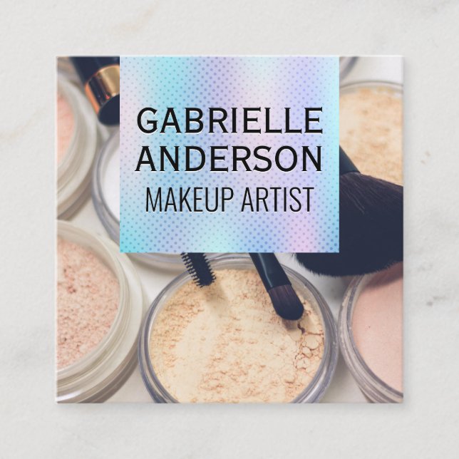 Holographische Gradient | Makeup Palette und Pinse Quadratische Visitenkarte (Vorderseite)