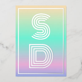 Holographische Gradient Monogram Silver Foil Weddi Folieneinladung