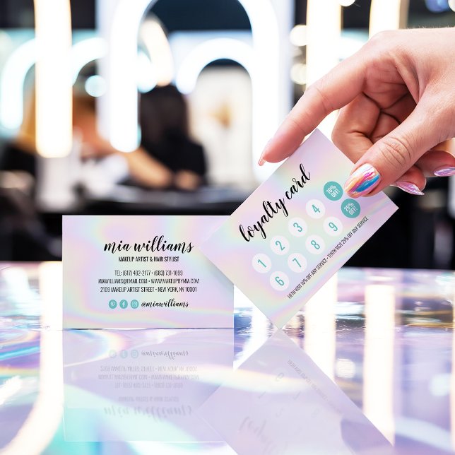 Holographische Make-up Haar Salon Loyalkarte Treuekarte (Holographic makeup hair script salon loyalty card)