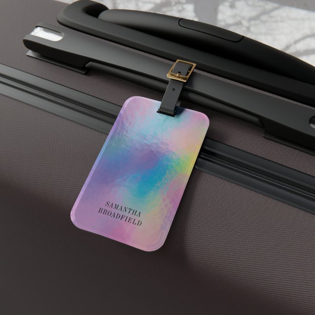 Holographische Monogramm Moderne Reisen Gepäckanhänger (Purple Blue Iridescent Holographic Luggage Tag)