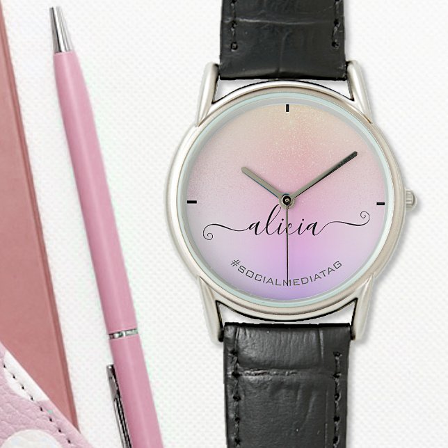 Holographische Pastel Pink Ombre Glitzer Rain Mode Armbanduhr (Von Creator hochgeladen)