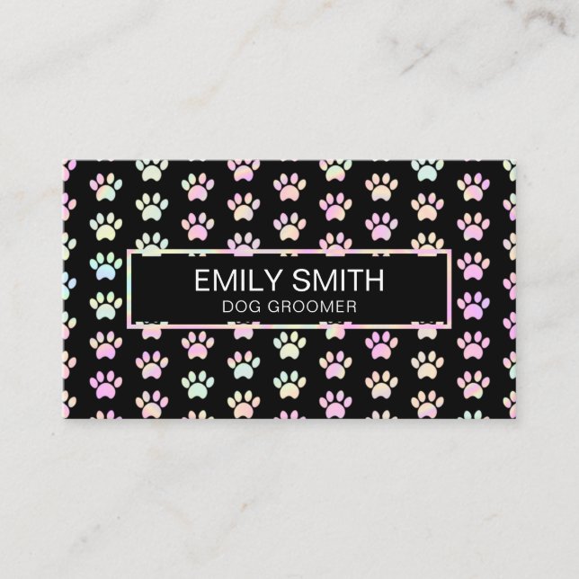 Holographische Paw Print Pet Groomer Visitenkarte (Vorderseite)