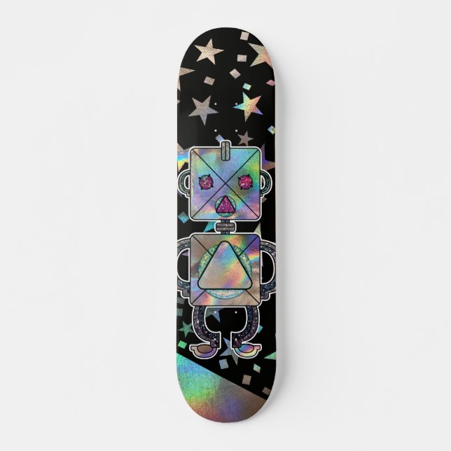 Holographische Rainbow Stars Metallic Glitzer Robo Skateboard (Vorne)
