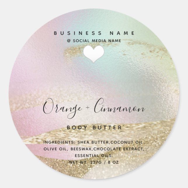 Holographische Typografie, Weißherz Runder Aufkleber (Vorderseite)