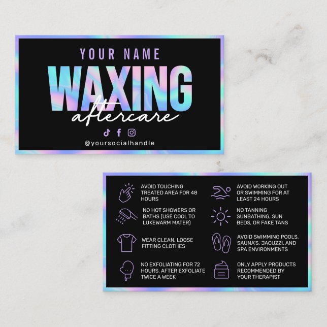 Holographische Waxing Aftercare-Karte Visitenkarte (Vorne/Hinten)