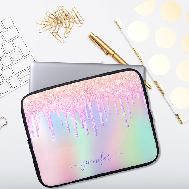 Holographischer Einhorn-Glitzer-Regenbogenmonogram Laptopschutzhülle (Von Creator hochgeladen)