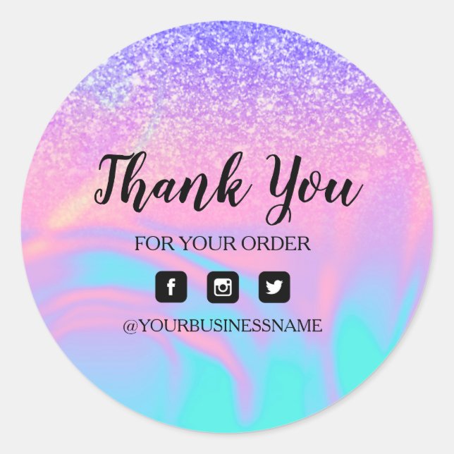 Holography Unicorn Glitzer Marble Classic Round St Runder Aufkleber (Vorderseite)