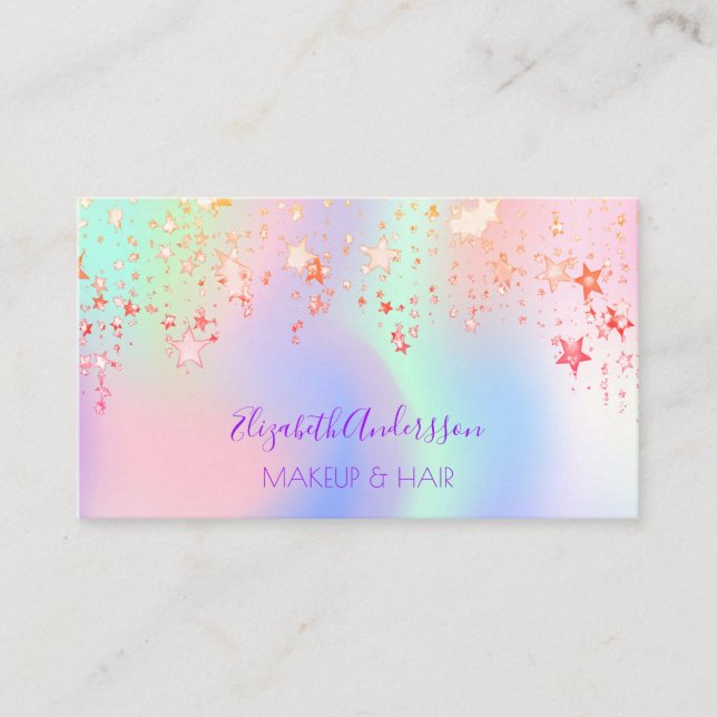 Holograpische Einhorn-Rosa Glam Make-up Haar Stern Visitenkarte (Vorderseite)