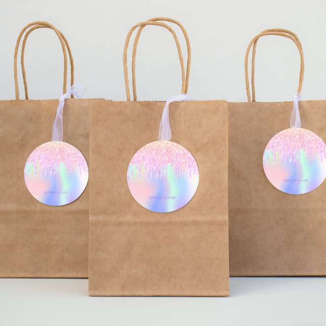 Holograpisches Einhorn Glitzer Tropfen Glam Make-u Runder Aufkleber (Von Creator hochgeladen)