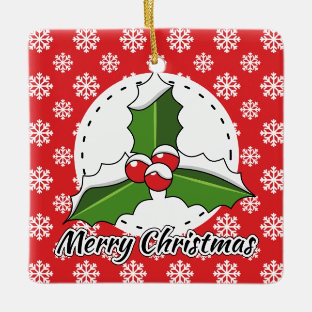 Holon Red White Snowflakes Pattern - Merry Xmas Keramikornament (Vorderseite)