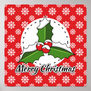 Holon Red White Snowflakes Pattern - Merry Xmas Poster