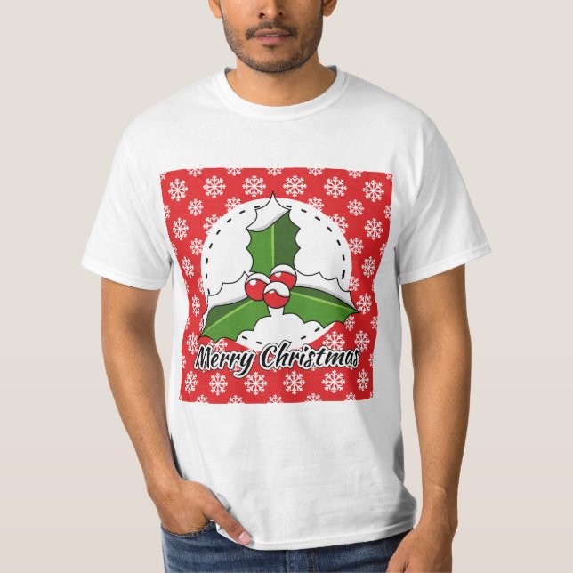 Holon Red White Snowflakes Pattern - Merry Xmas T-Shirt (Vorderseite)
