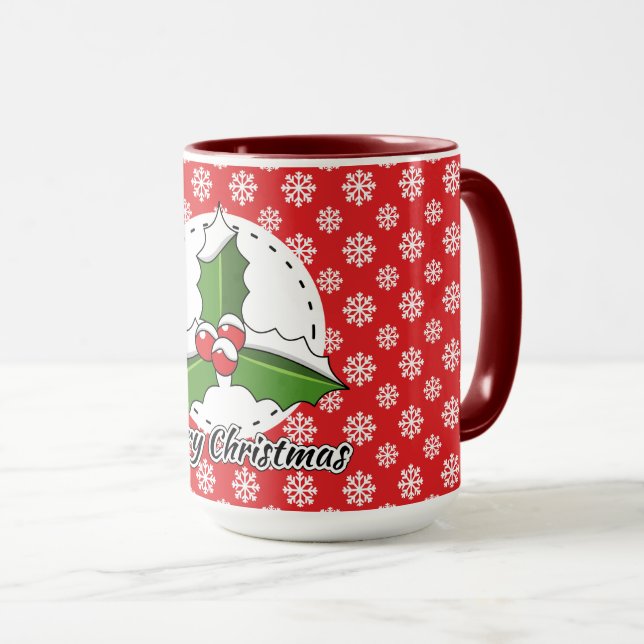 Holon Red White Snowflakes Pattern - Merry Xmas Tasse (VorderseiteRechts)