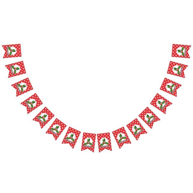 Holon Red White Snowflakes Pattern - Merry Xmas Wimpelkette (Alle)