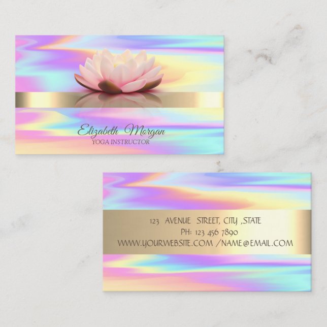 Holorapic Gold Stripe Lotus Blume Yoga Instructor Visitenkarte (Vorne/Hinten)