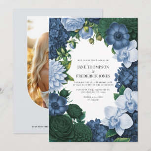 Holstein Blue, Silver Slate & Smoky Pine Hochzeit Einladung