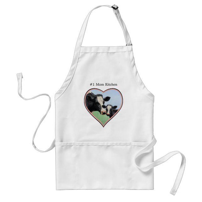 Holstein Cow & Calf Pink Border Heart Schürze (Vorne)